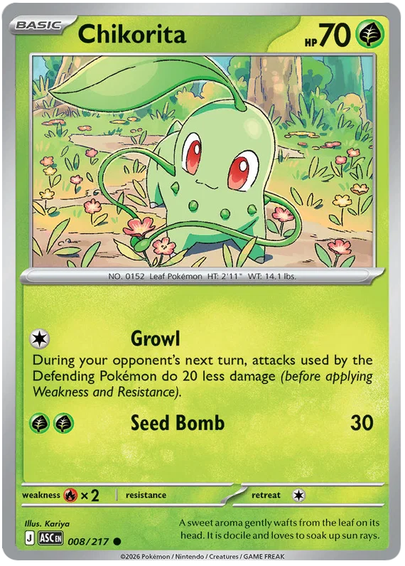 Chikorita #008 common Pokémon kaart uit de Ascended Heroes set