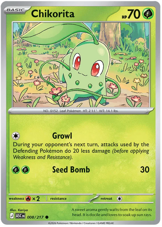Chikorita #008 common Pokémon kaart uit de Ascended Heroes set