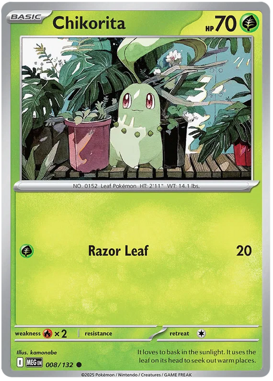 Chikorita #008 common Pokémon kaart uit de Mega Evolution set