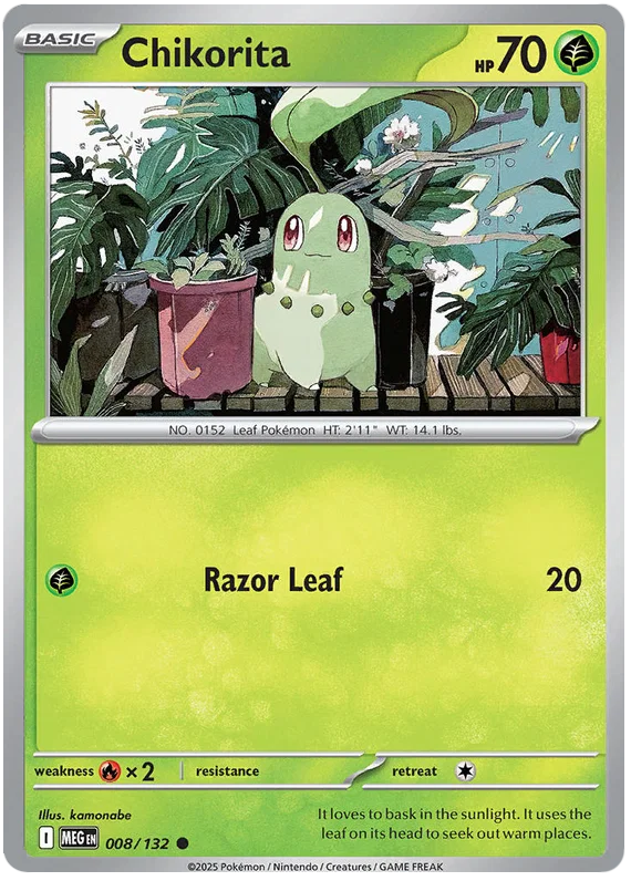 Chikorita #008 common Pokémon kaart uit de Mega Evolution set