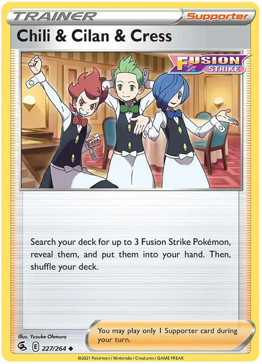 Chili & Cilan & Cress Trainer Supporter kaart 227/264 uit de Pokémon Fusion Strike set