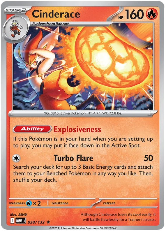 Pokémon Cinderace Holo #028 kaart uit de Mega Evolution set