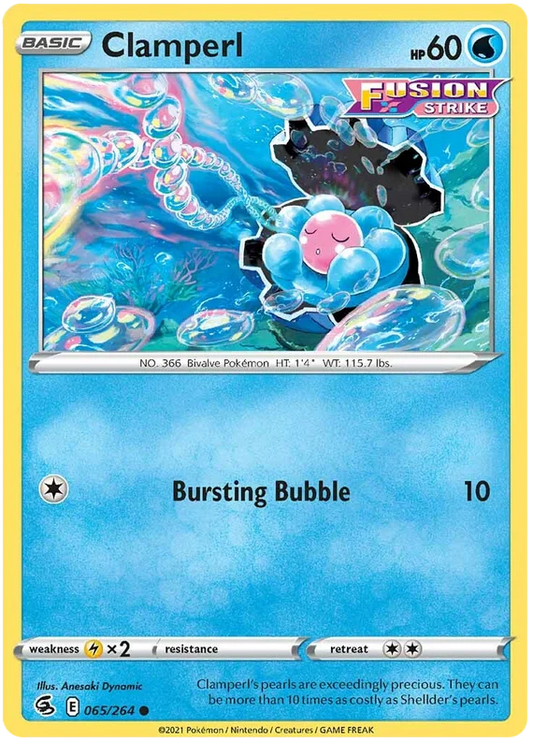 Pokémon Clamperl kaart #065/264 common uit de Fusion Strike set met Bursting Bubble aanval