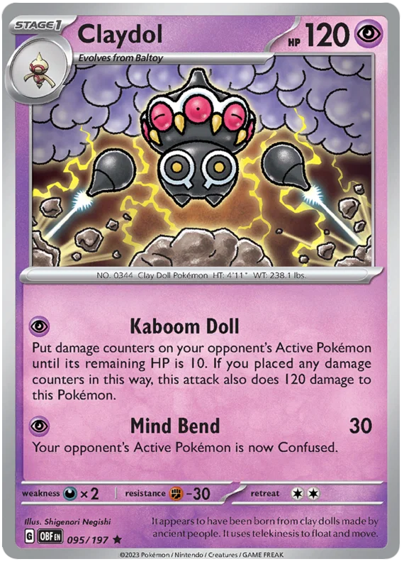 Claydol Holo #095 Pokémon kaart uit de Obsidian Flames set