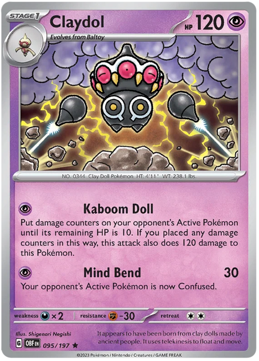 Claydol Holo #095 Pokémon kaart uit de Obsidian Flames set