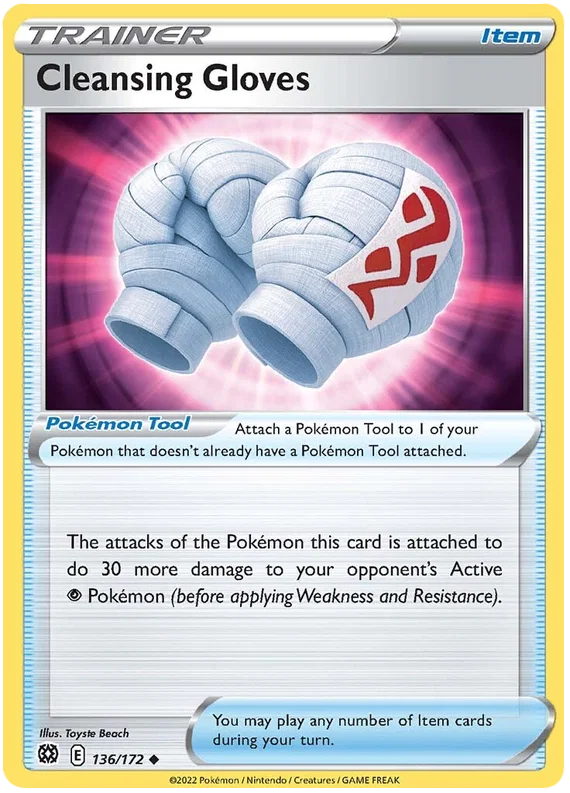 Cleansing Gloves Pokémon kaart #136/172 uit de Brilliant Stars set