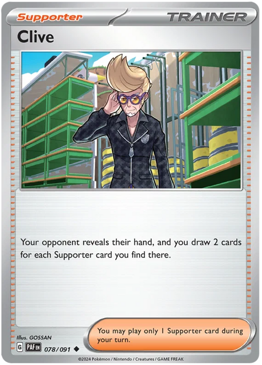 Pokémon kaart Clive common #078 uit de Paldean Fates set