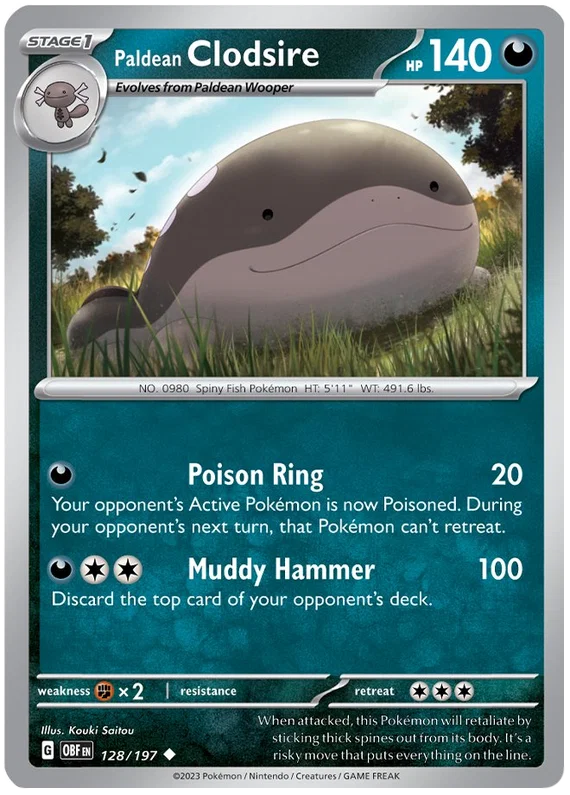 Clodsire common Pokémon kaart #128 uit de Obsidian Flames set