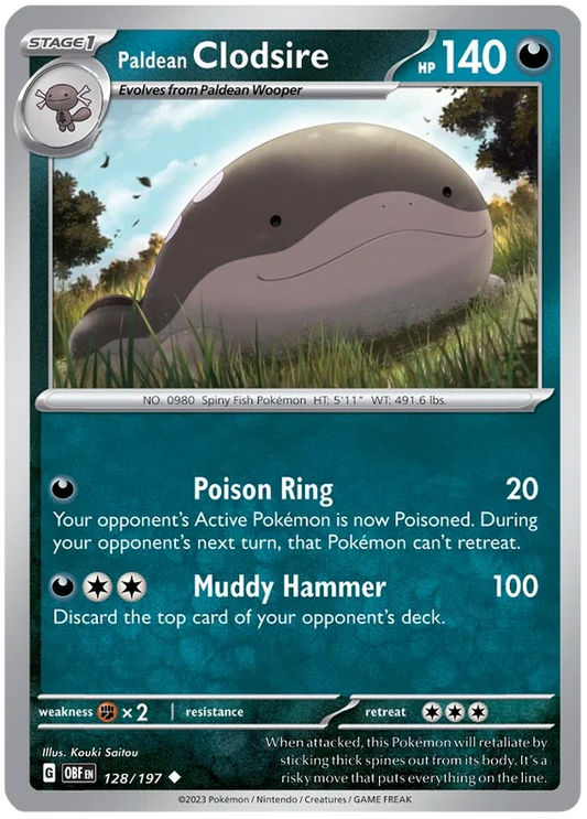 Clodsire common Pokémon kaart #128 uit de Obsidian Flames set