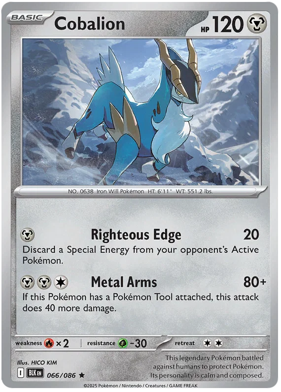 Cobalion Holo #066 uit de Pokémon Black Bolt set, holografische kaart