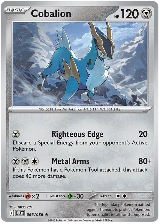 Cobalion Holo #066 uit de Pokémon Black Bolt set, holografische kaart
