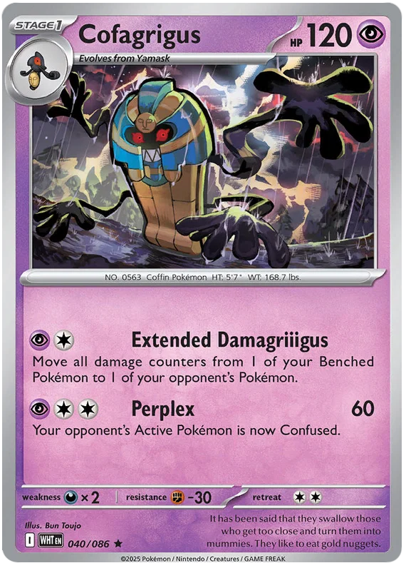Cofagrigus Holo kaart nummer 040 uit de Pokémon White Flare set