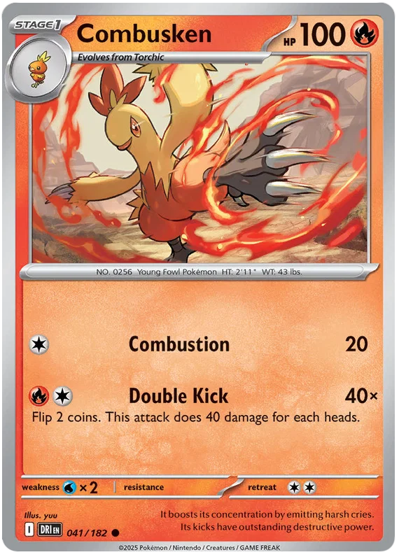Combusken common kaart nummer 041 uit de Pokémon Destined Rivals set