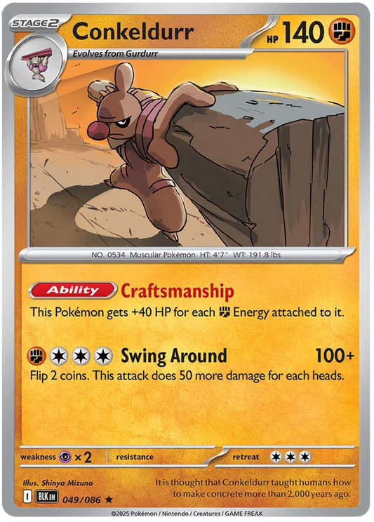 Conkeldurr Holo #049 Black Bolt Pokémon kaart met holografische afwerking