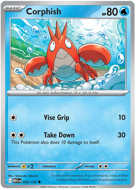 Pokémon kaart Corphish #033 common uit de Mega Evolution set