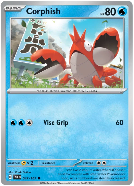 Corphish common Pokémon kaart #047 uit de Twilight Masquerade set