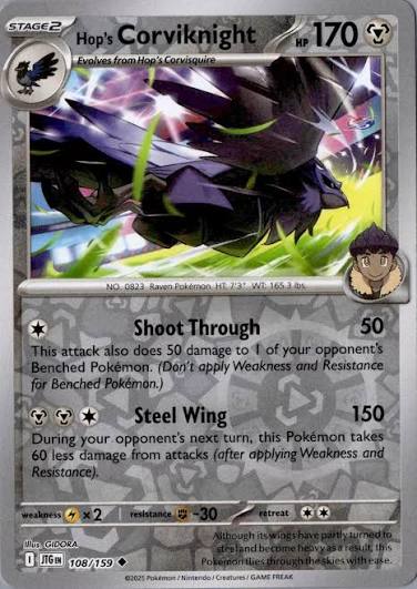 Corviknight #108 reverse holo kaart uit de Journey Together set, met Hop illustratie