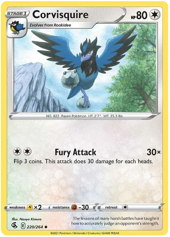 Corvisquire common kaart 220/264 uit de Pokémon Fusion Strike set