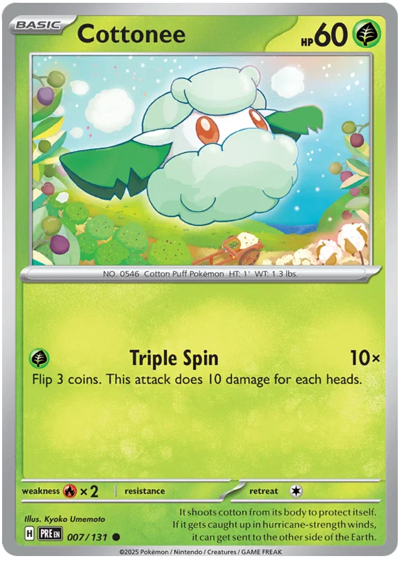 Pokémon Cottonee #007 common kaart uit de Prismatic Evolutions set