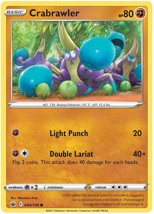 Crabrawler common Pokémon kaart uit de Chilling Reign set, nummer 084/198