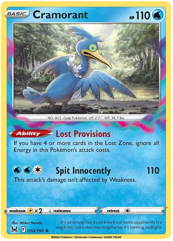 Pokémon Cramorant common kaart nummer 050/196 uit de Lost Origin set