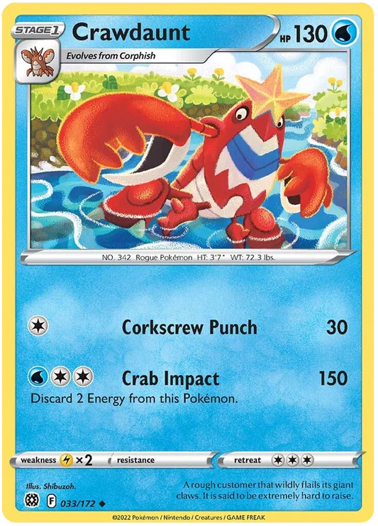 Pokémon Crawdaunt 033/172 Brilliant Stars kaart met Corkscrew Punch en Crab Impact aanval