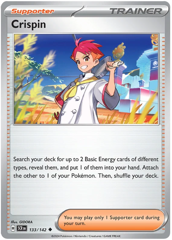 Crispin common trainerkaart nummer 133 uit de Pokémon Stellar Crown set