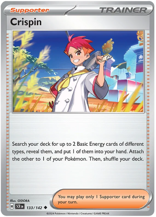 Crispin common trainerkaart nummer 133 uit de Pokémon Stellar Crown set