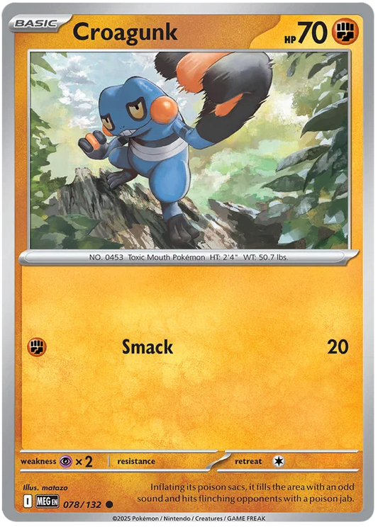 Pokémon kaart Croagunk common uit de Mega Evolution set, kaartnummer 078