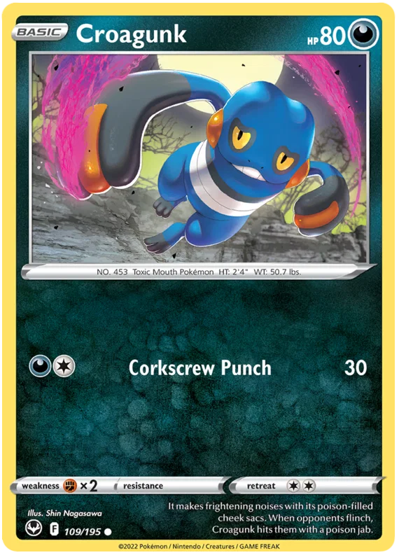Croagunk common kaart #109 uit de Pokémon Silver Tempest set