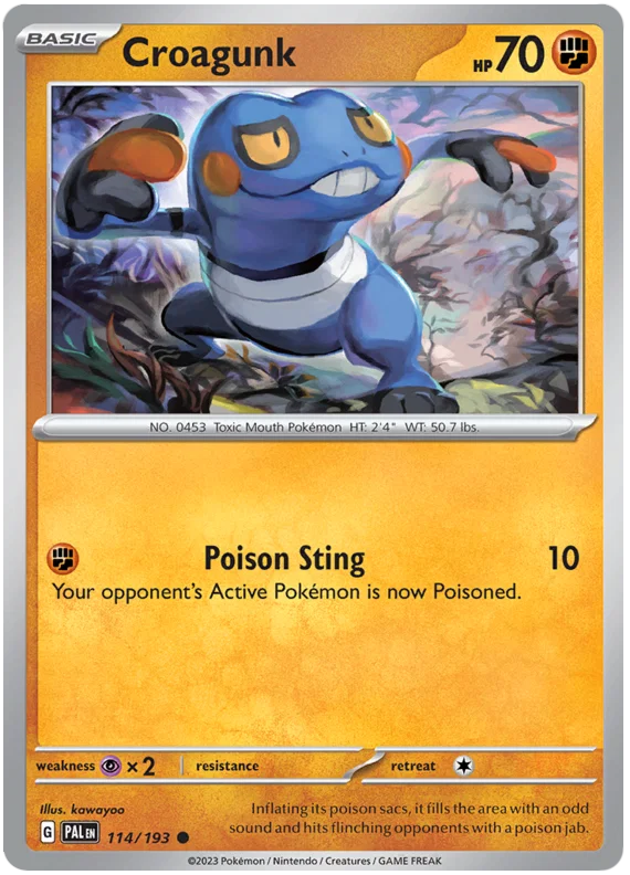 Croagunk common kaart #114 uit de Pokémon Paldea Evolved set