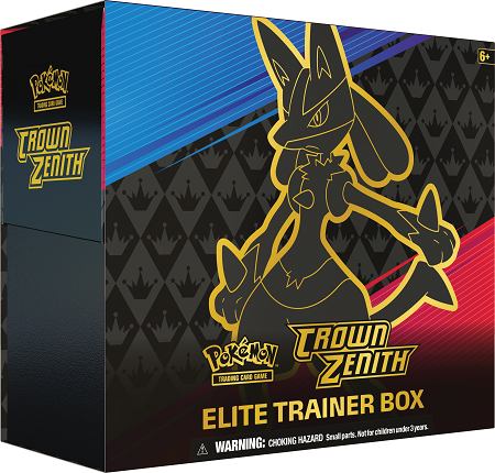 Pokémon Crown Zenith Elite Trainer Box met Galarian Gallery en exclusieve Lucario VSTAR-kaart, inclusief accessoires en boosterpacks