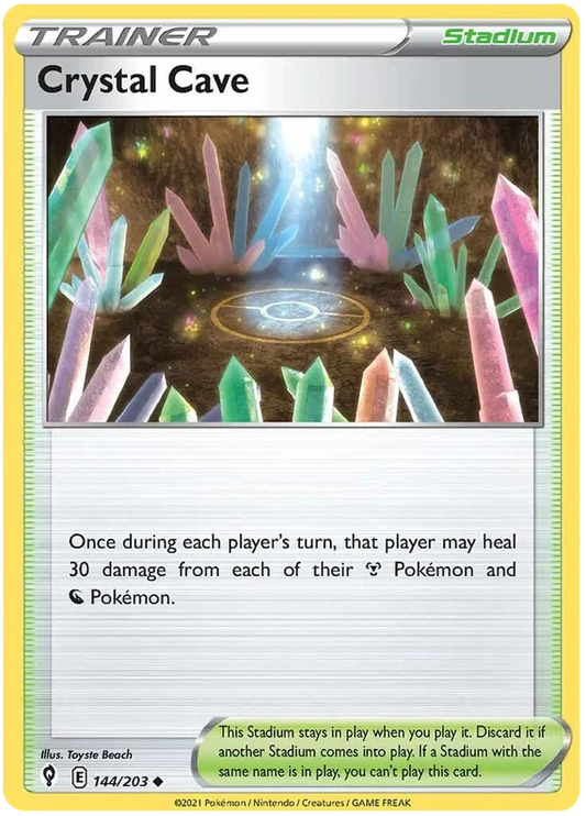 Crystal Cave stadium kaart uit de Pokémon Evolving Skies set, nummer 144/203