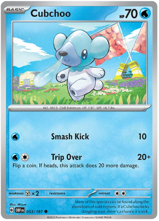 Cubchoo common kaart #053 uit de Pokémon Obsidian Flames set