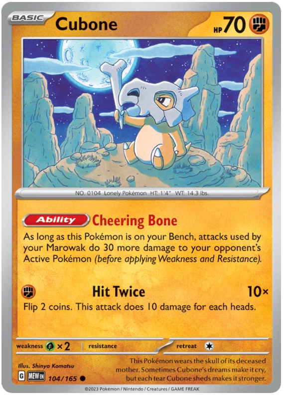 Pokémon Cubone #104/165 common kaart uit de 151 set
