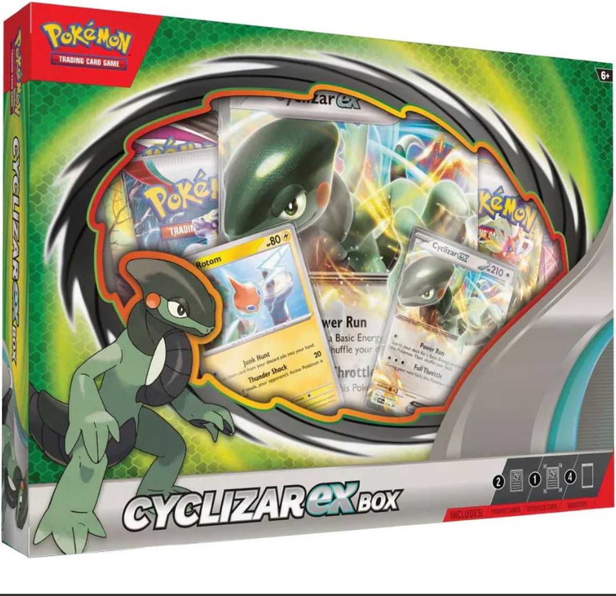 Cyclizar ex Box met Cyclizar ex en Rotom promokaarten, oversized kaart en 4 Pokémon boosterpacks.