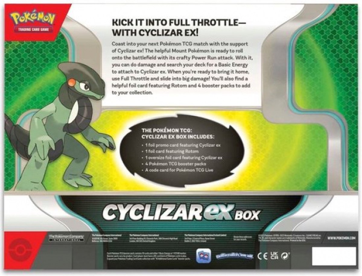 Cyclizar ex Box met Cyclizar ex en Rotom promokaarten, oversized kaart en 4 Pokémon boosterpacks.