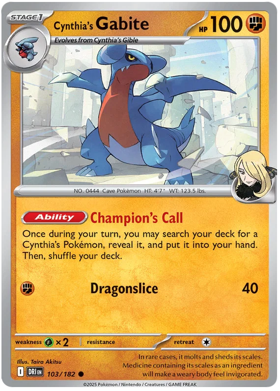Cynthia's Gabite common pokemon kaart nummer 103 uit Destined Rivals