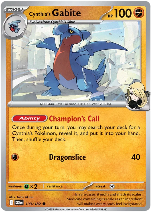 Cynthia's Gabite common pokemon kaart nummer 103 uit Destined Rivals
