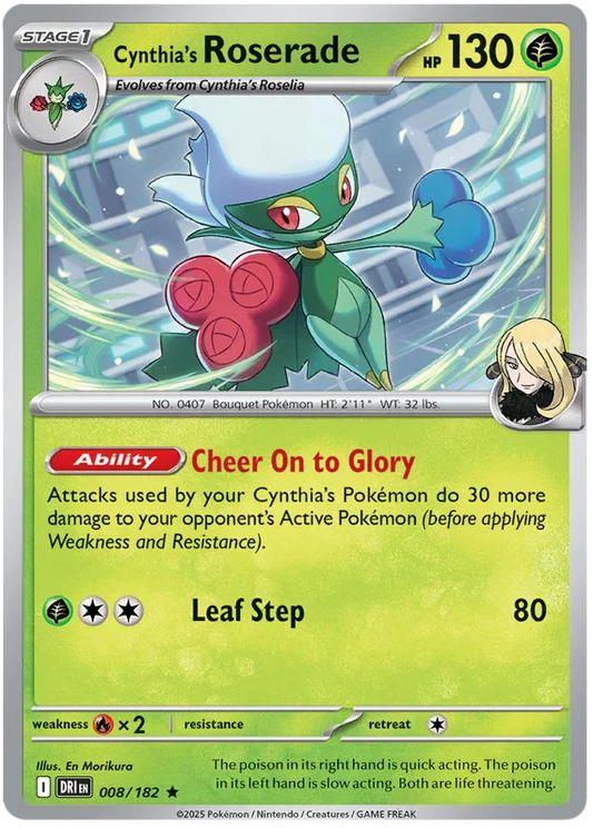 Cynthia's Roserade Holo #008/182 Pokémon kaart uit Destined Rivals