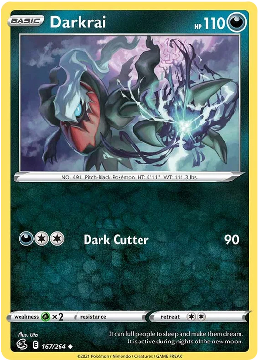 Pokémon Darkrai common kaart #167/264 uit de Fusion Strike set met Dark Cutter aanval