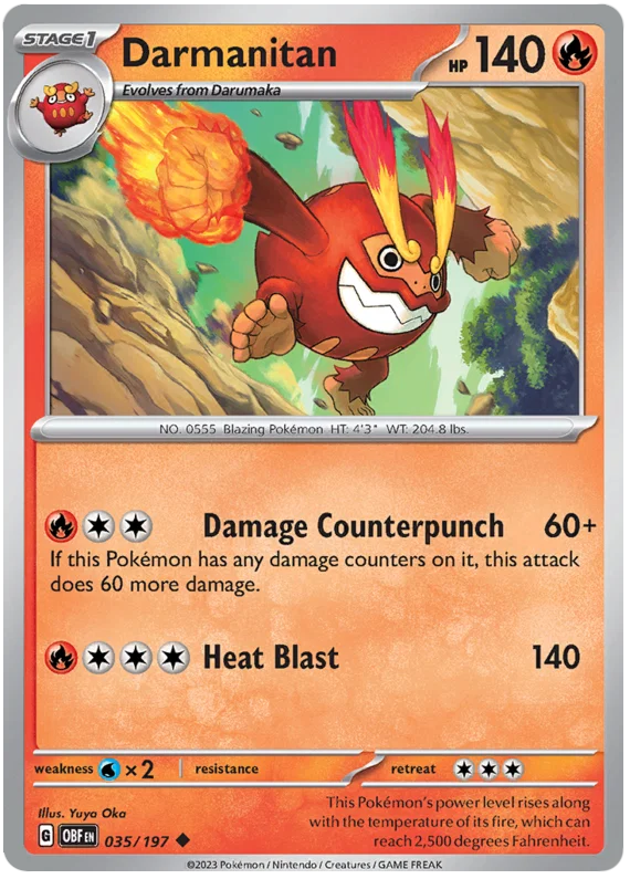 Pokémon Darmanitan #035 common kaart uit de Obsidian Flames set