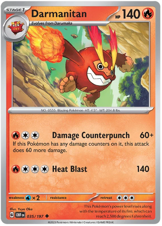 Pokémon Darmanitan #035 common kaart uit de Obsidian Flames set
