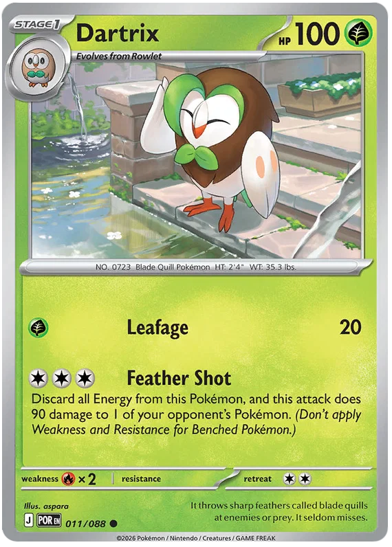 Pokémon Dartrix common kaart nummer 011 uit de set Perfect Order