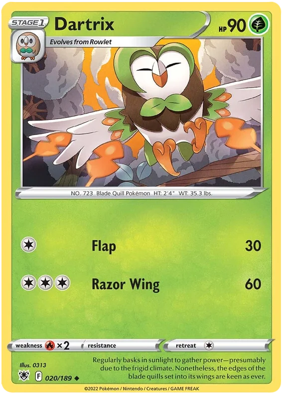 Pokémon Dartrix common kaart nummer 020/189 uit de Astral Radiance set