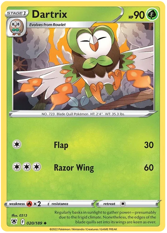 Pokémon Dartrix common kaart nummer 020/189 uit de Astral Radiance set