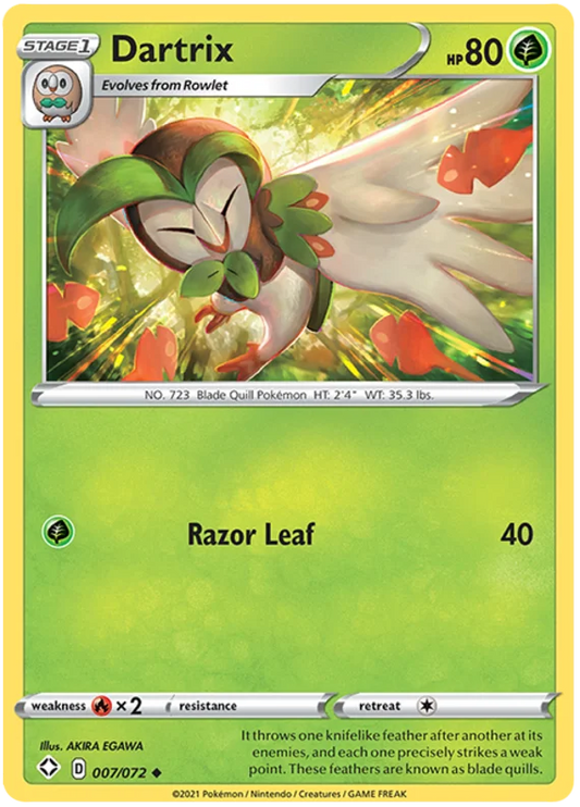 Dartrix common Pokémon kaart nummer 007/072 uit Shining Fates