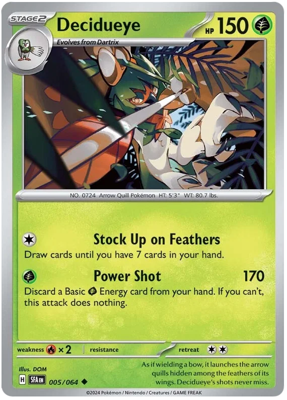 Pokémon Decidueye common kaart #005 uit de Shrouded Fable set