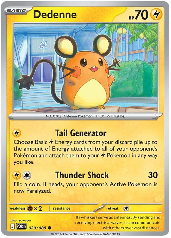 Dedenne common kaart nummer 029 uit de Pokémon set Perfect Order