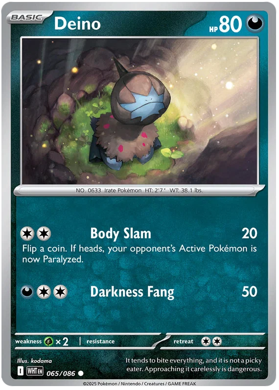 Pokémon Deino common kaart nummer 065 uit de White Flare set